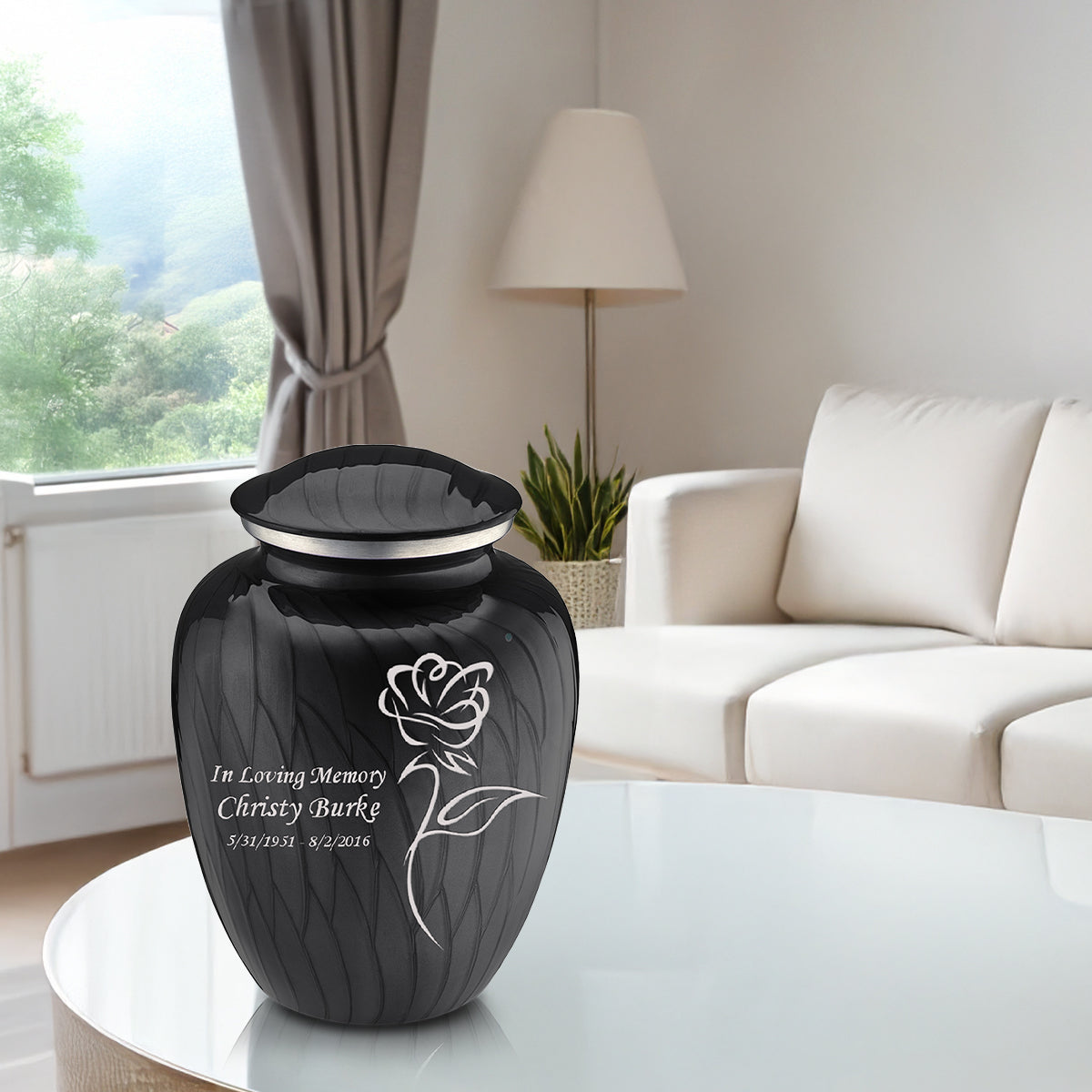 Adult Embrace Pearl Black Rose Cremation Urn