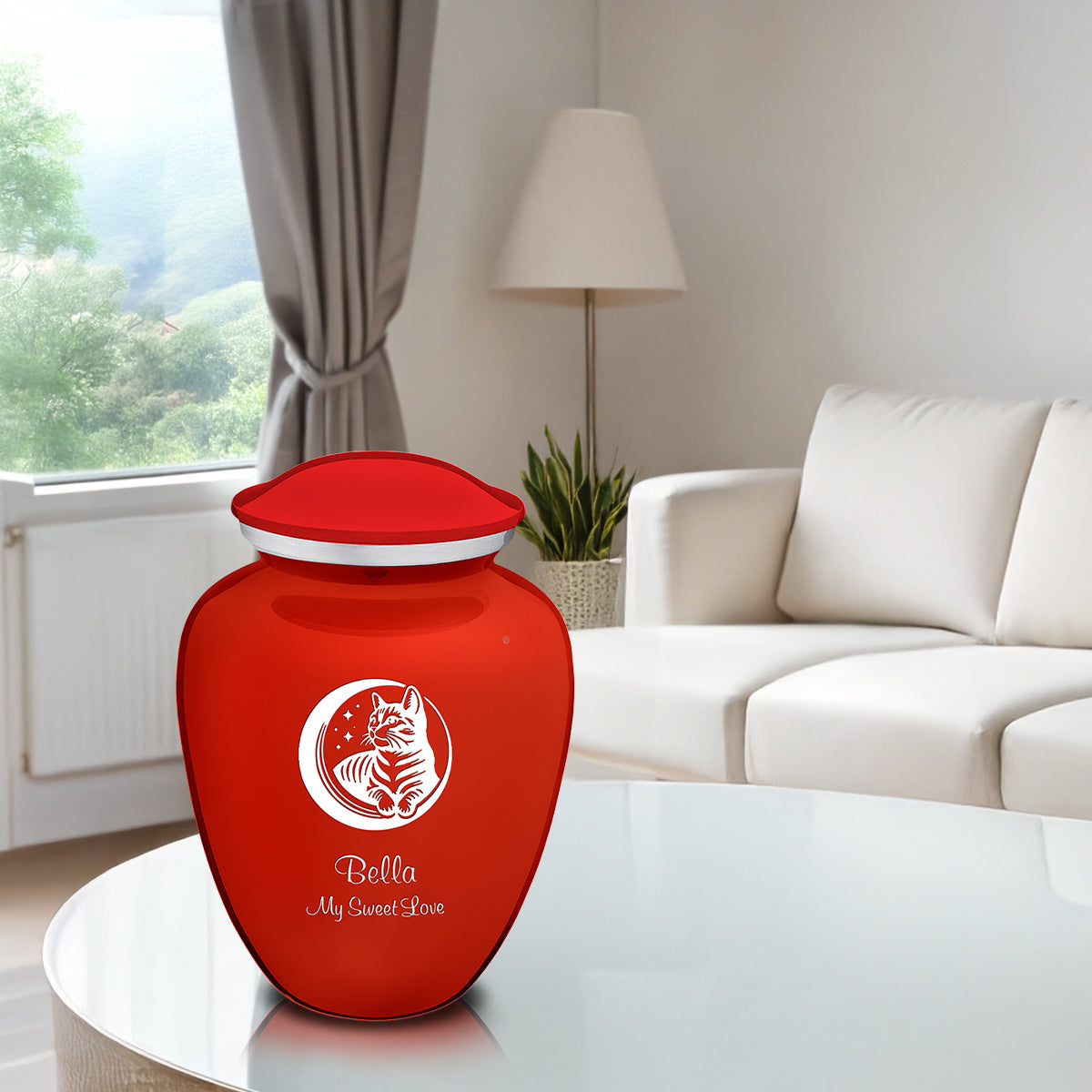 Large Embrace Bright Red Pet Cute Cat Cremation Urn