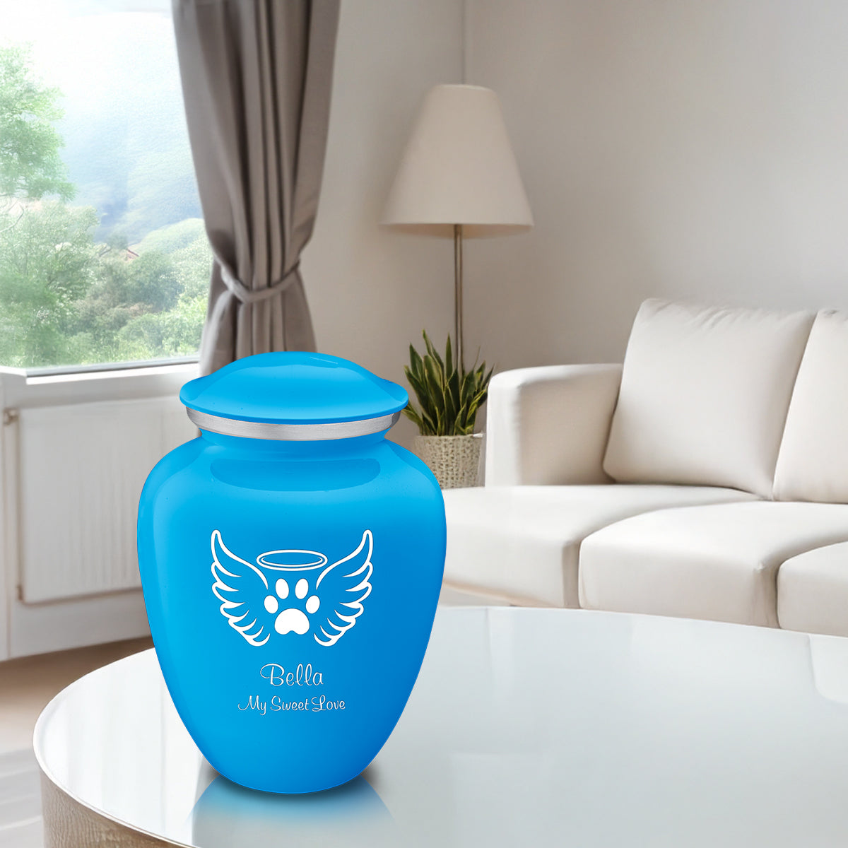 Large Embrace Racing Blue Pet Angel Wings Cremation Urn