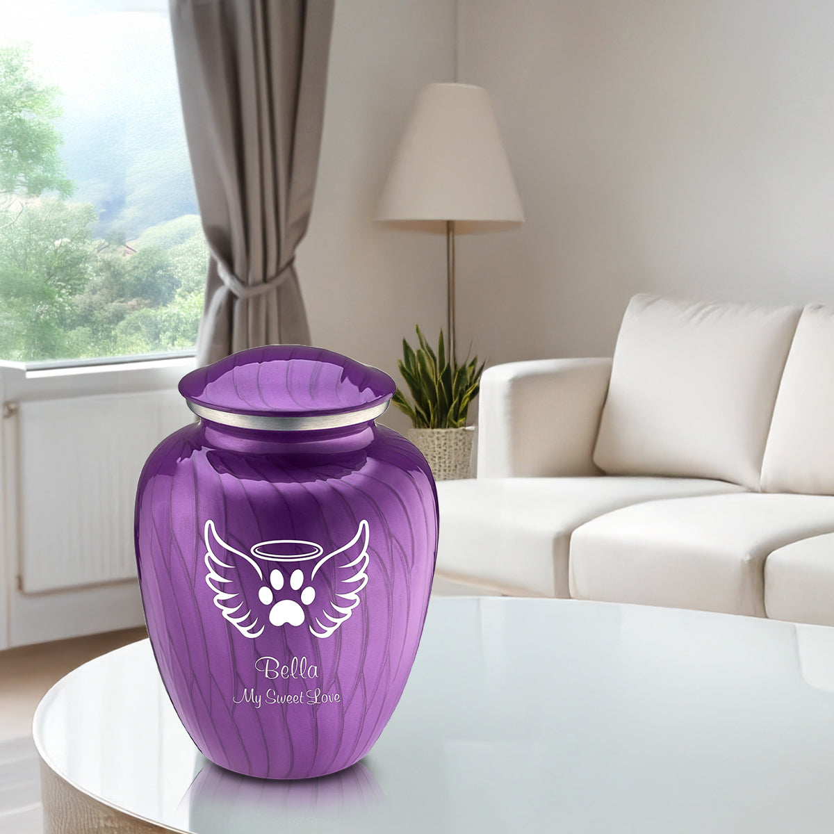 Large Embrace Pearl Purple Pet Angel Wings Cremation Urn