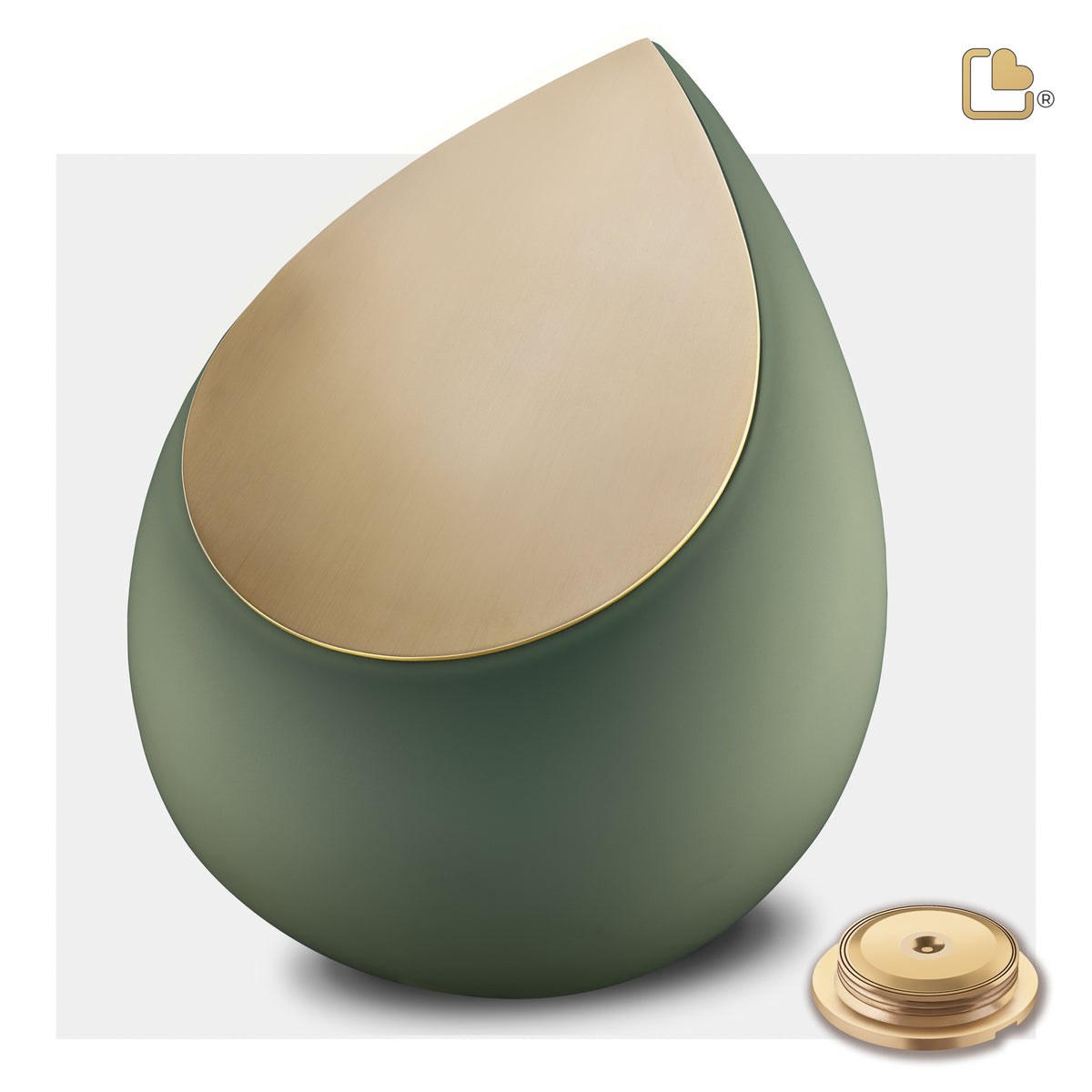 Drop Standard Adult Portrait Urn Sage Green & Brushed Gold
