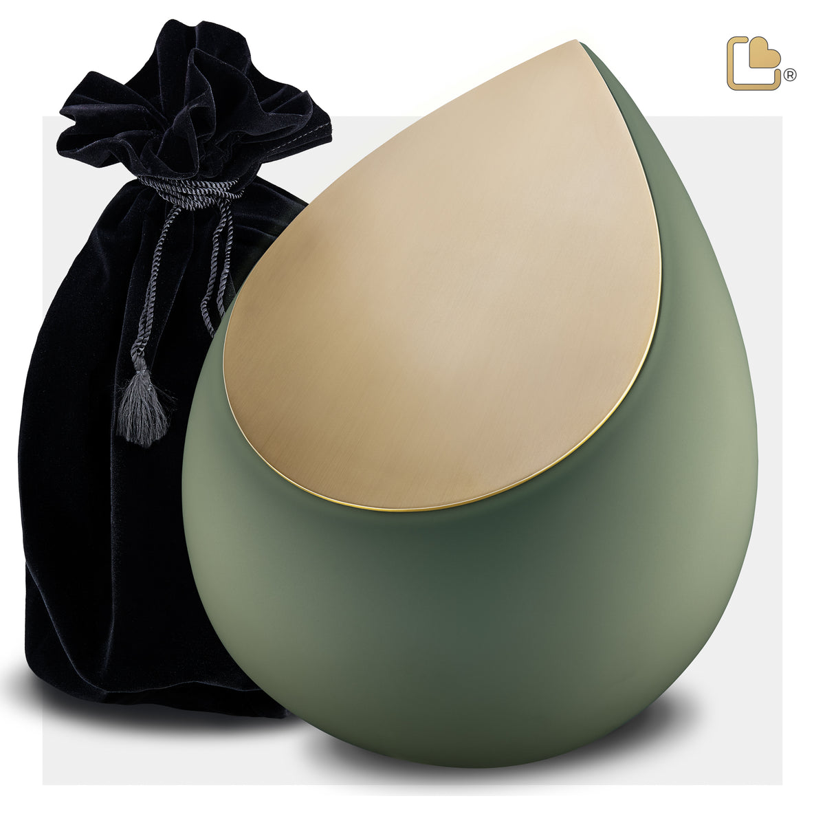 Drop Standard Adult Portrait Urn Sage Green & Brushed Gold