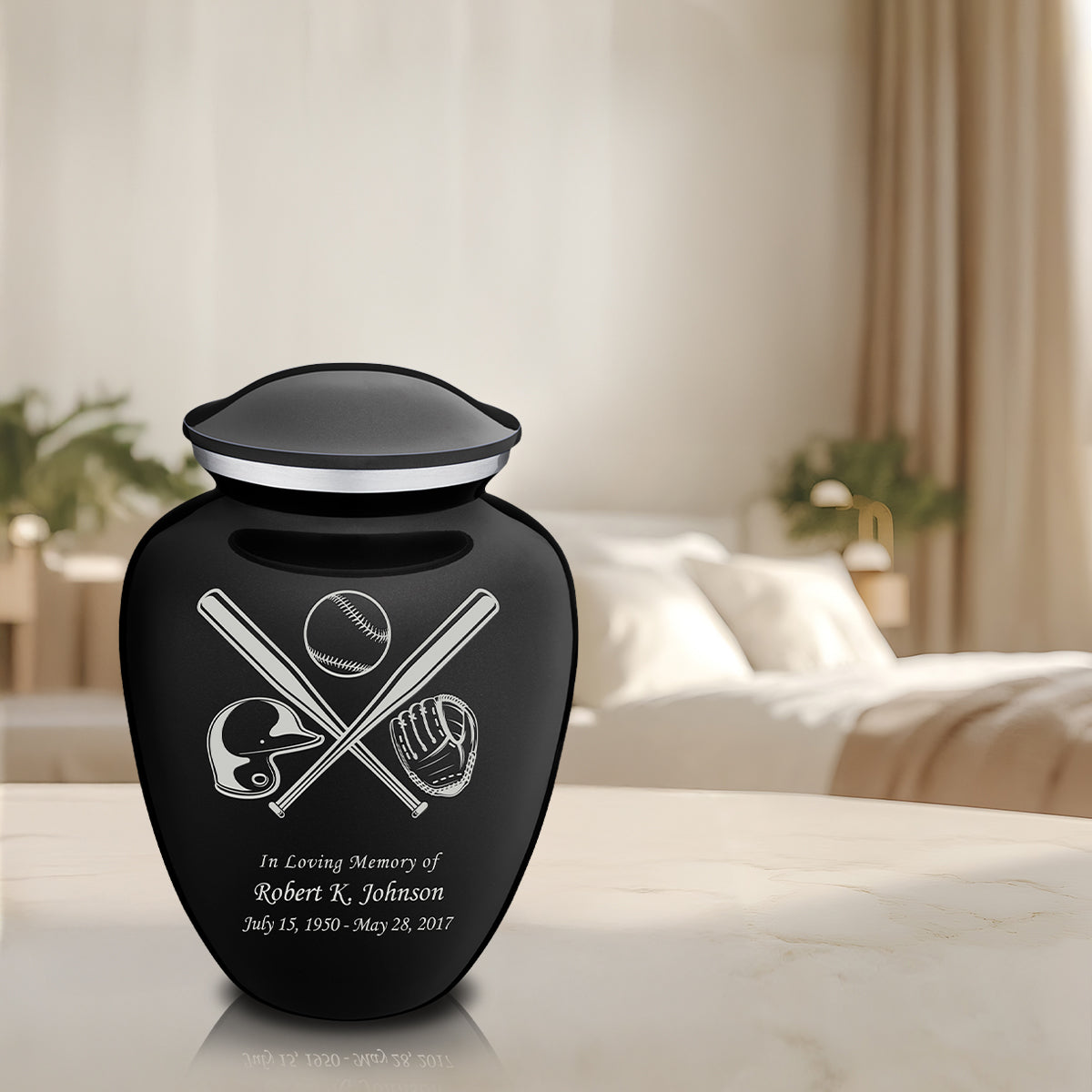 Adult Embrace Black Baseball Cremation Urn