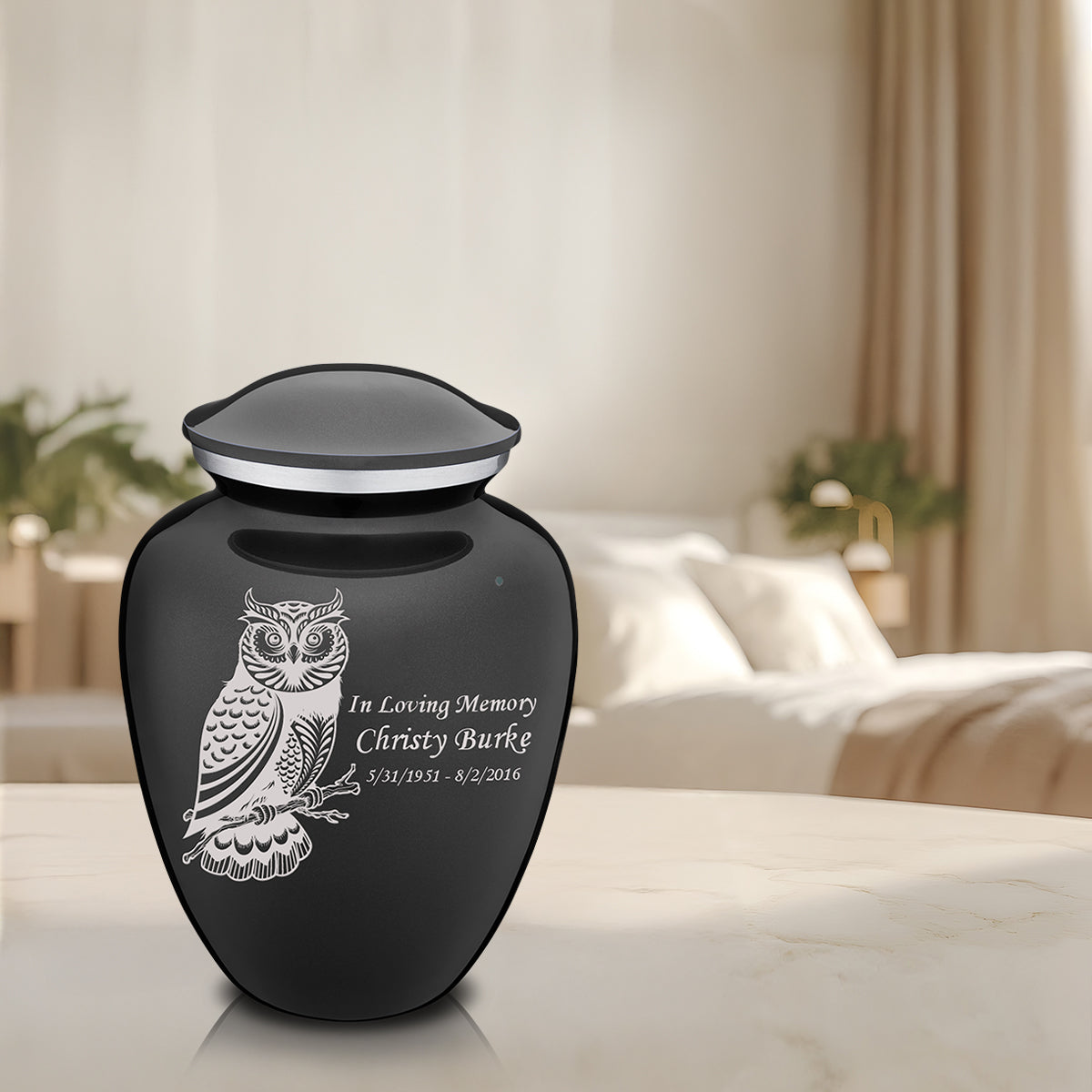 Adult Embrace Charcoal Owl Cremation Urn