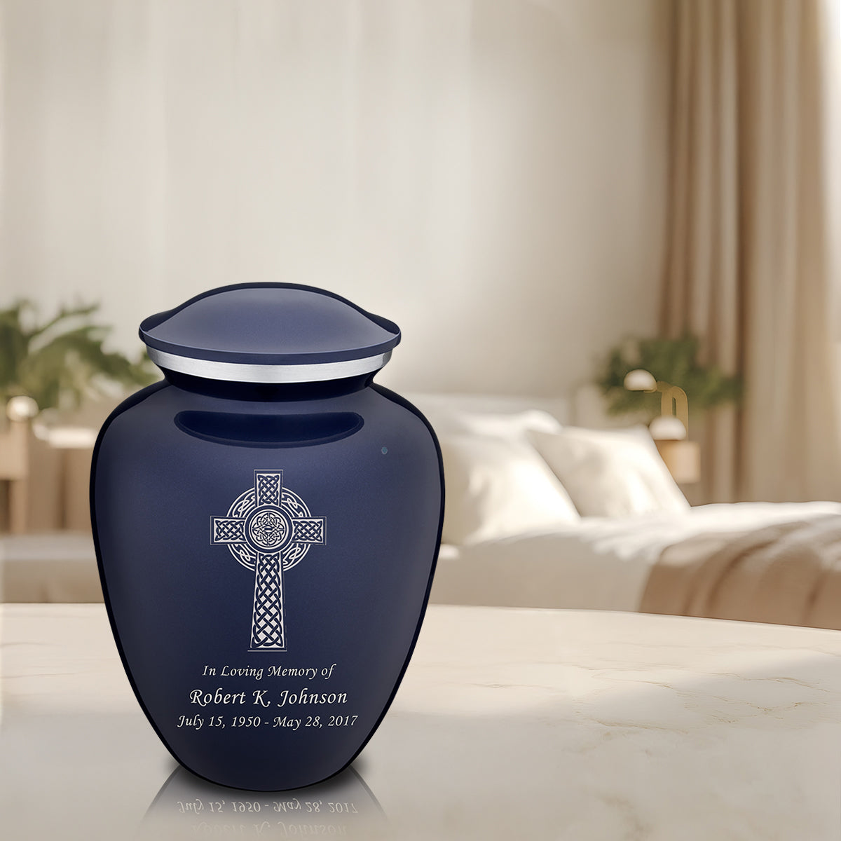 Adult Embrace Cobalt Blue Celtic Cross Cremation Urn