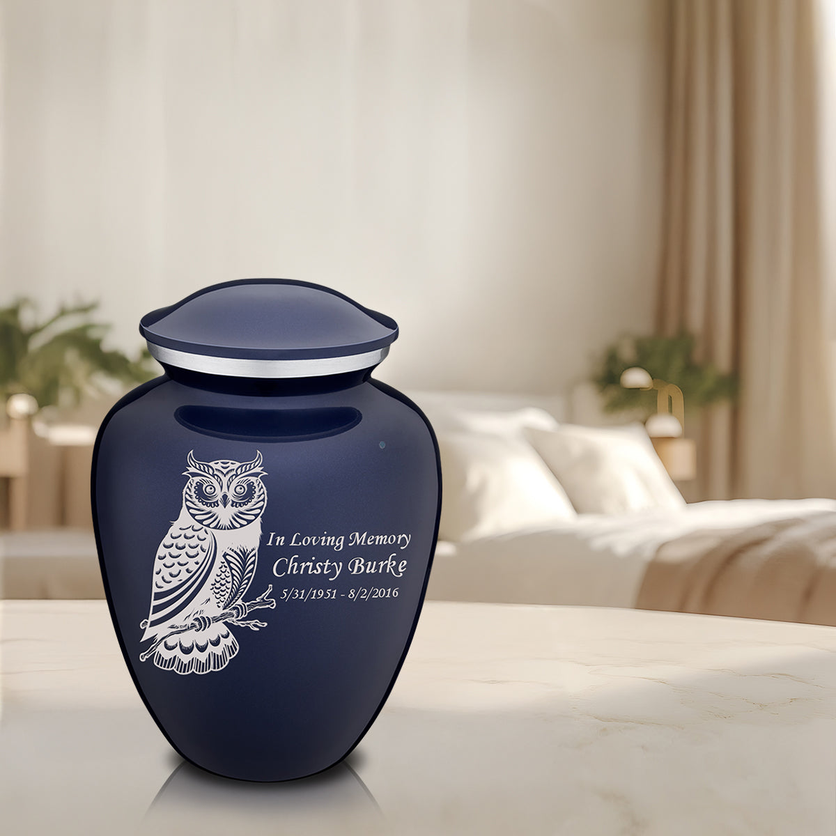 Adult Embrace Cobalt Blue Owl Cremation Urn