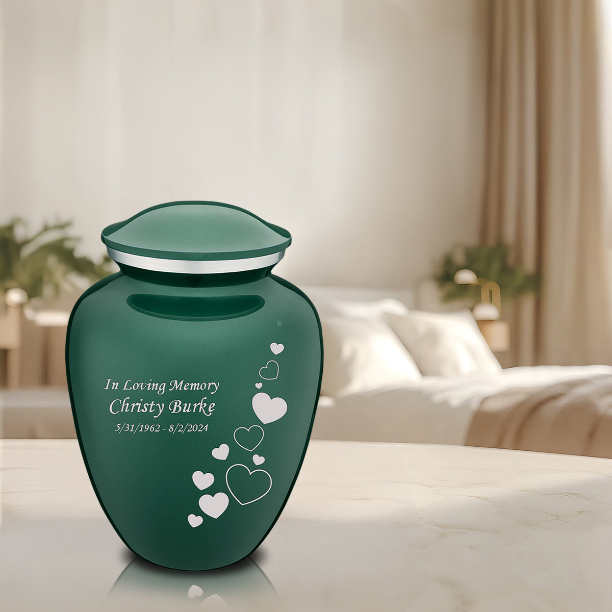 Adult Embrace Green Floating Heart Cremation Urn