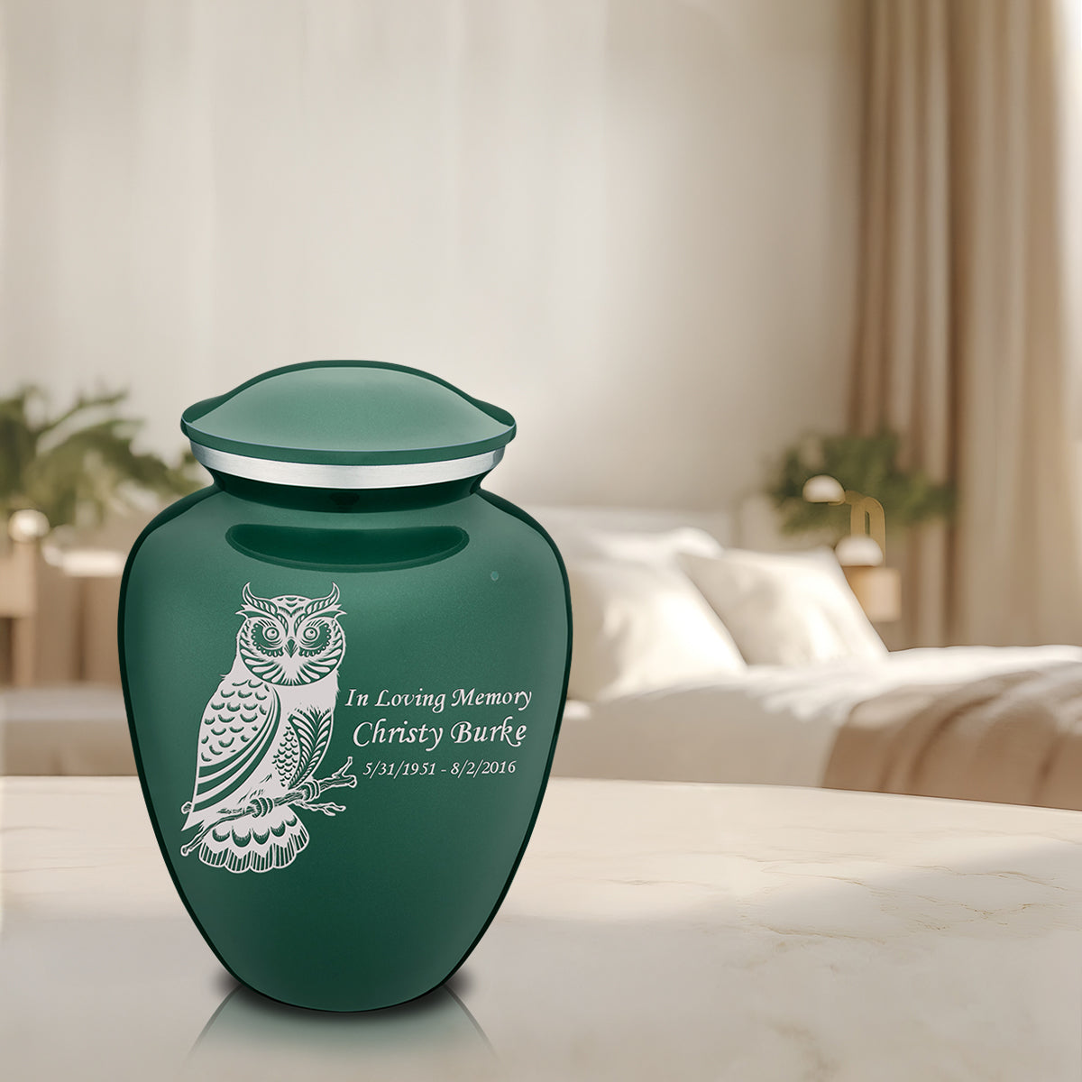 Adult Embrace Green Owl Cremation Urn