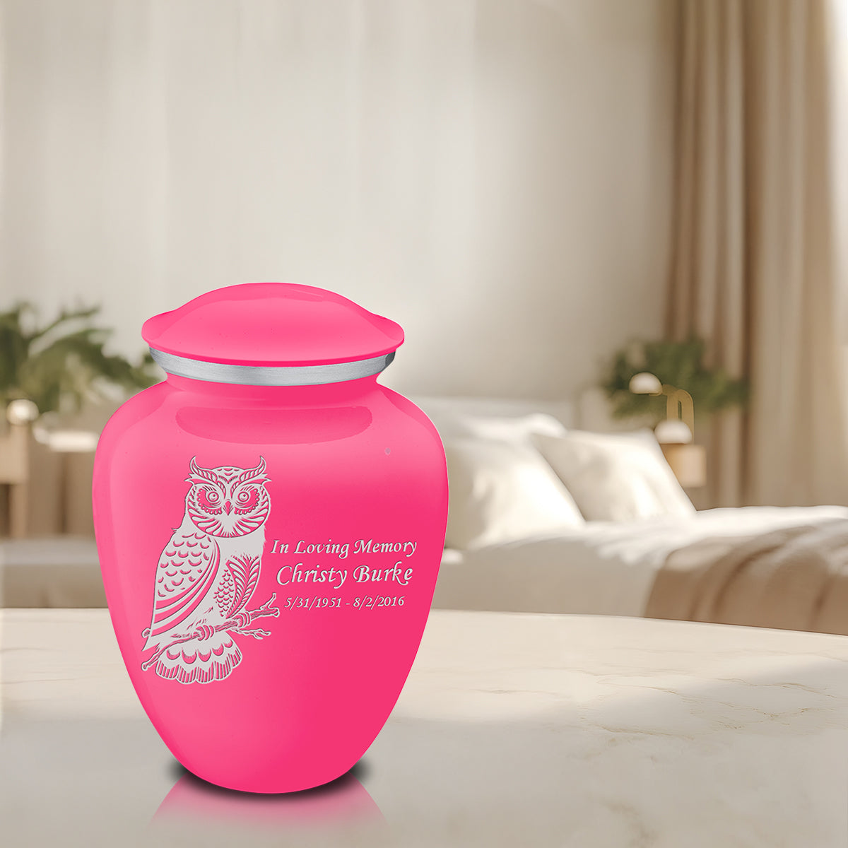 Adult Embrace Bright Pink Owl Cremation Urn