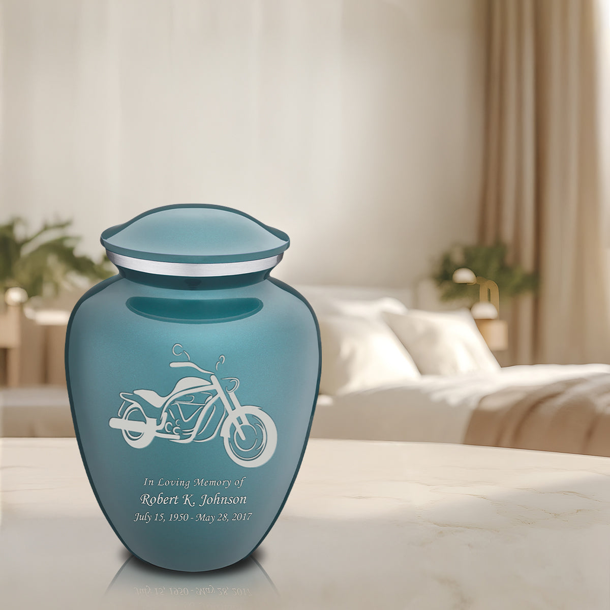 Adult Embrace Teal Motorcycle Cremation Urn