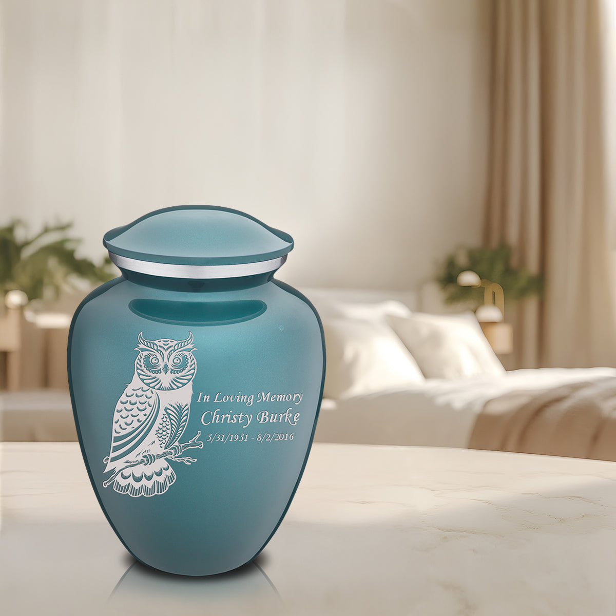 Adult Embrace Teal Owl Cremation Urn