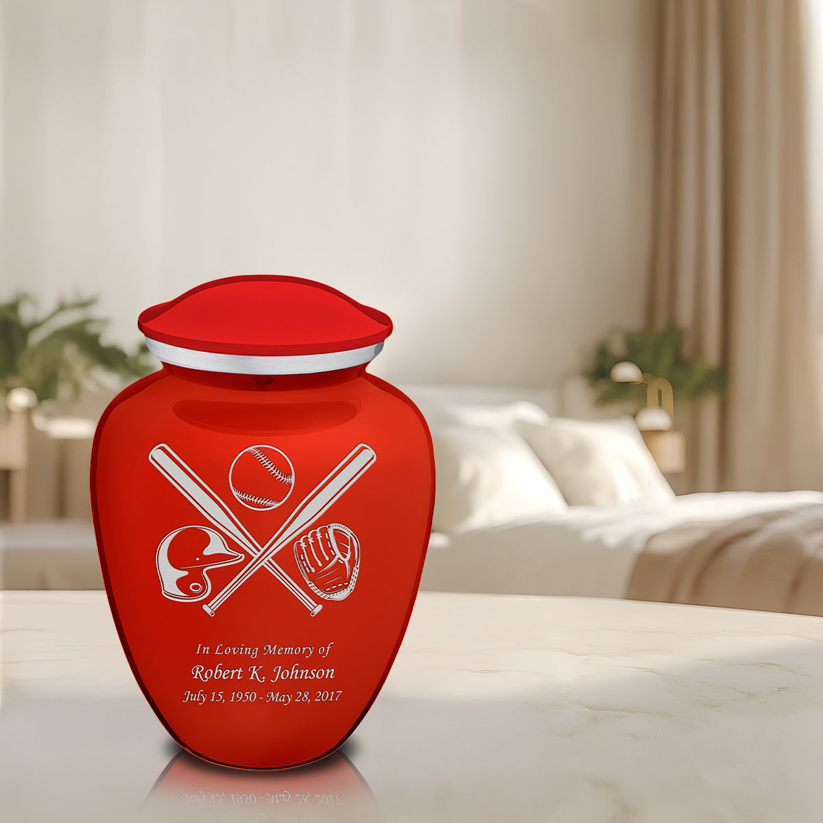 Adult Embrace Bright Red Baseball Cremation Urn