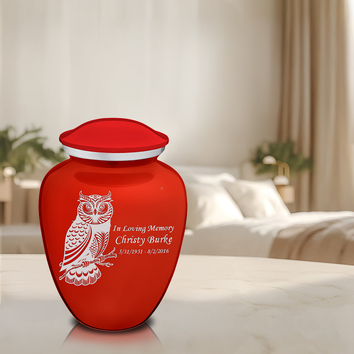 Adult Embrace Bright Red Owl Cremation Urn
