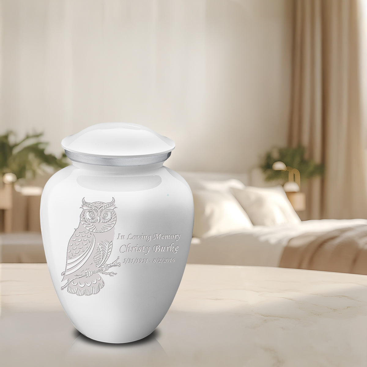 Adult Embrace White Owl Cremation Urn
