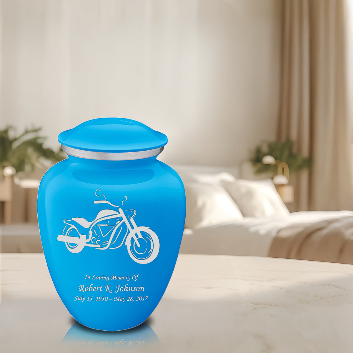 Adult Embrace Racing Blue Motorcycle Cremation Urn