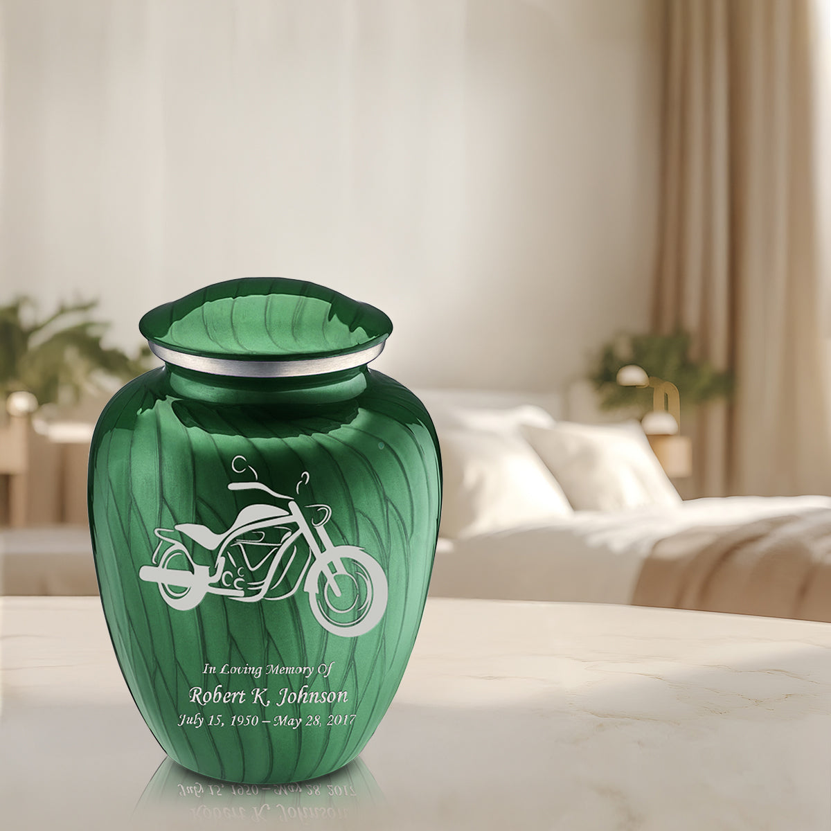Adult Embrace Pearl Green Motorcycle Cremation Urn