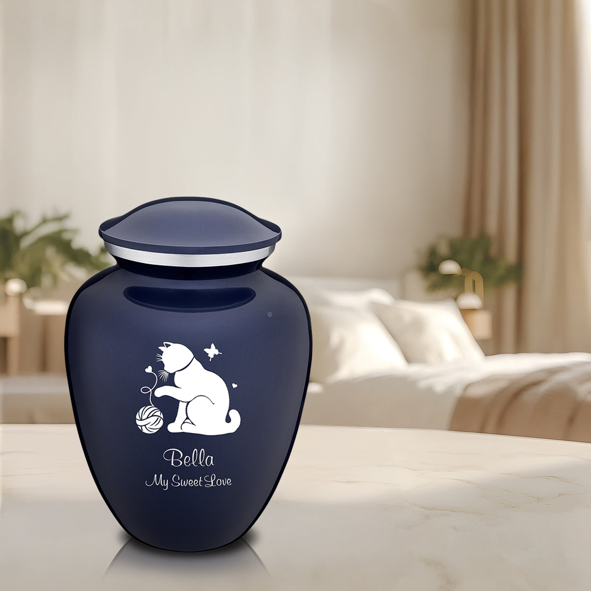 Large Embrace Cobalt Blue Pet Fun Cat Cremation Urn