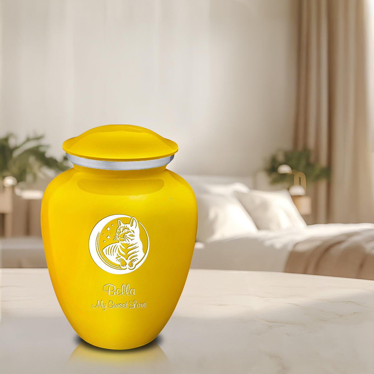 Large Embrace Yellow Pet Cute Cat Cremation Urn