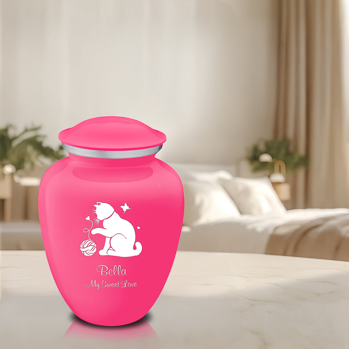 Large Embrace Bright Pink Pet Fun Cat Cremation Urn