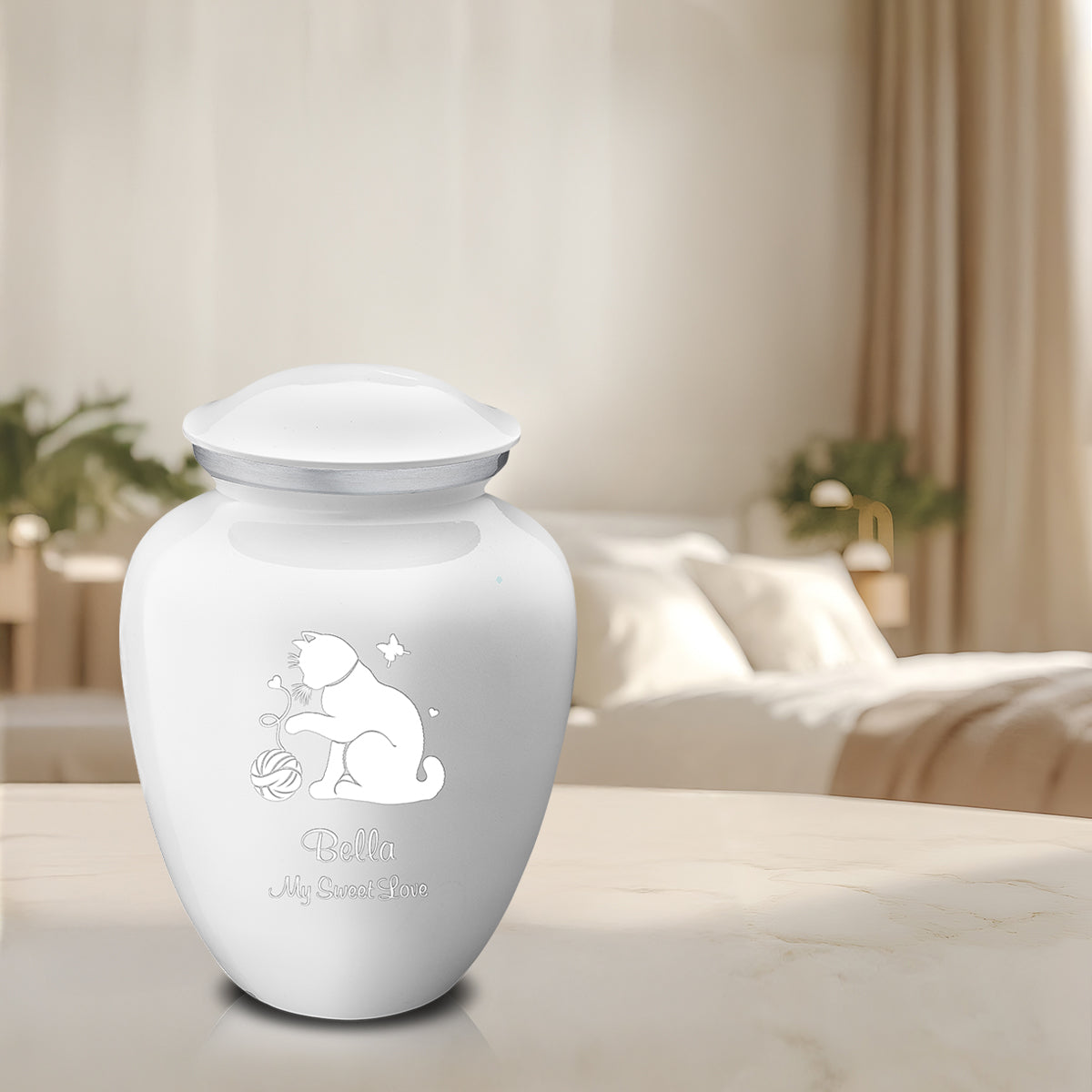 Large Embrace White Pet Fun Cat Cremation Urn