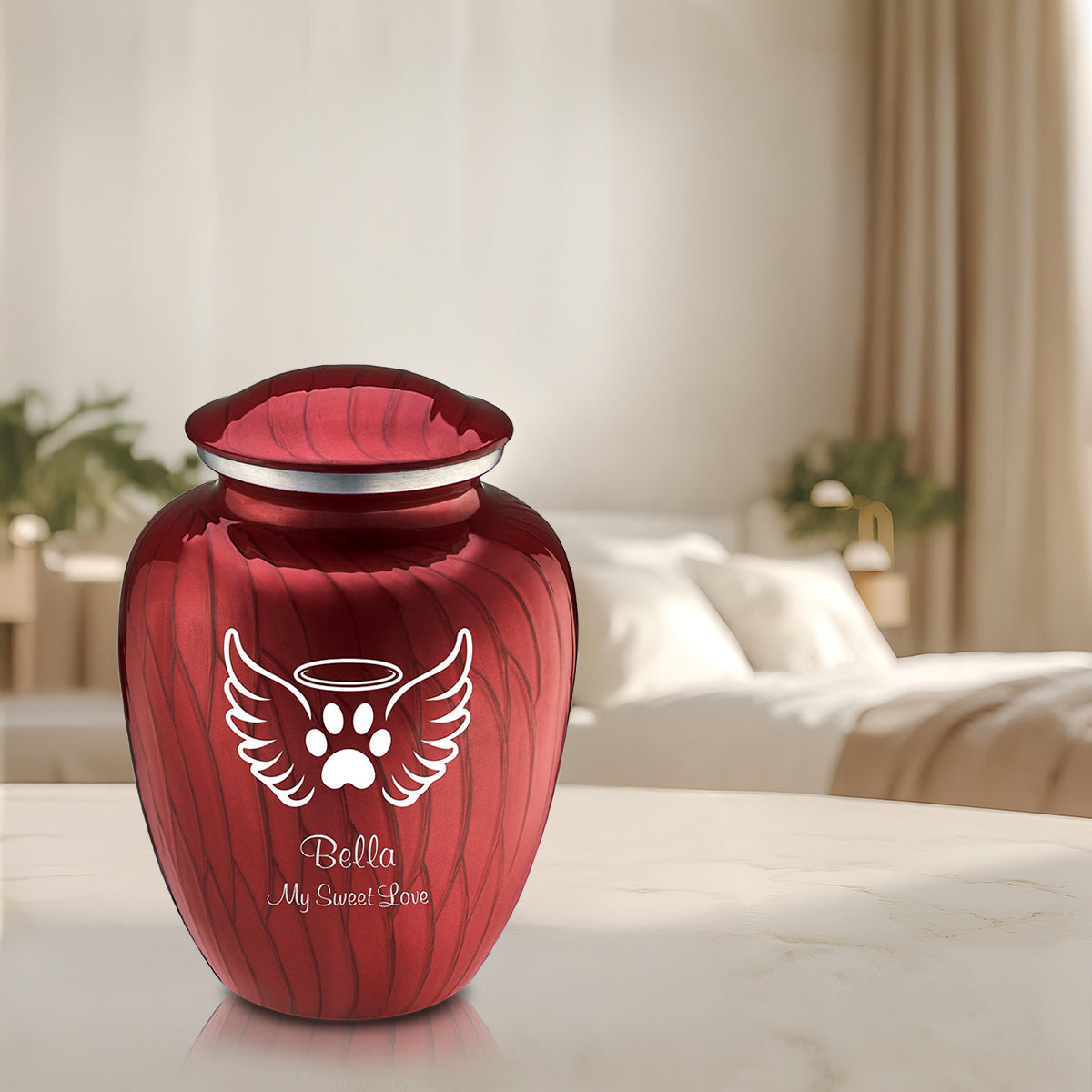 Large Embrace Pearl Candy Red Pet Angel Wings Cremation Urn