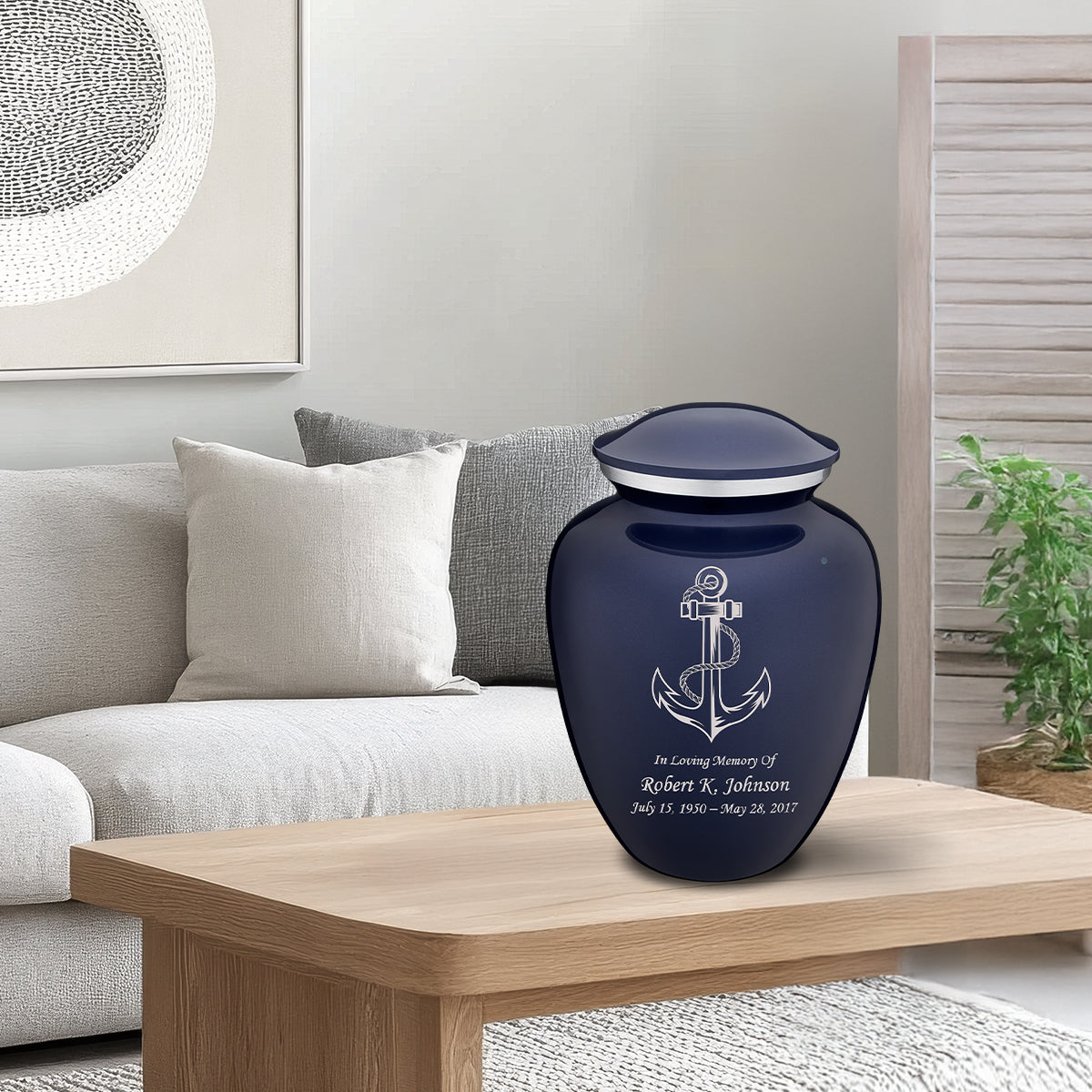 Adult Embrace Cobalt Blue Anchor Cremation Urn