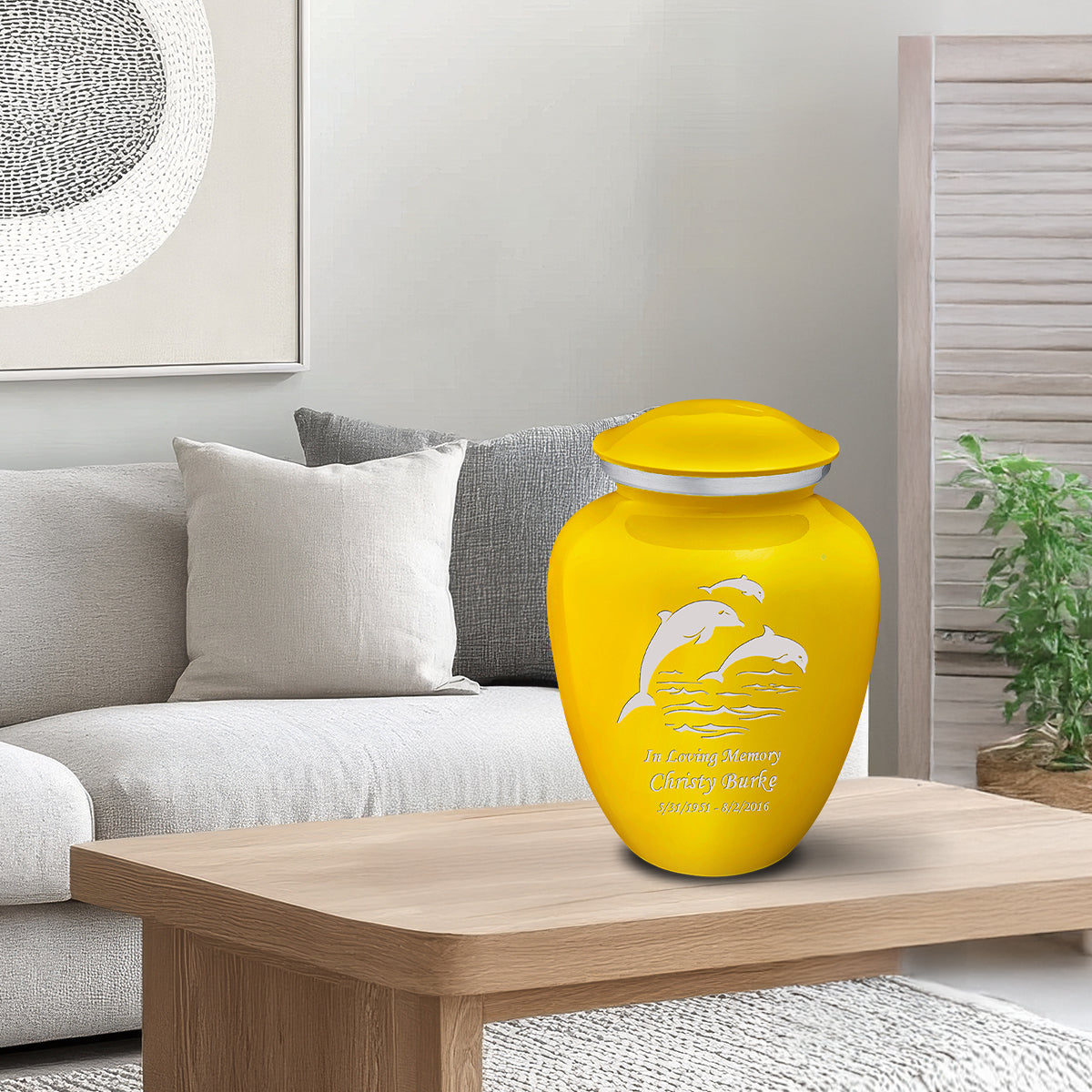 Adult Embrace Yellow Dolphins Cremation Urn