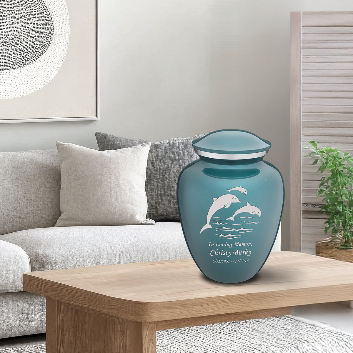 Adult Embrace Teal Dolphins Cremation Urn