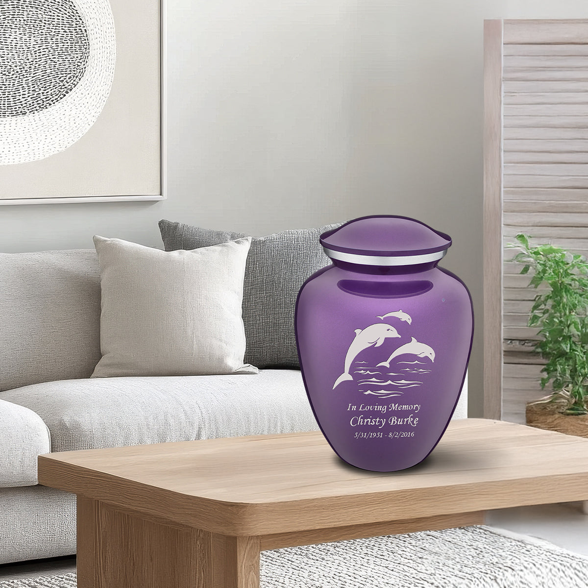 Adult Embrace Purple Dolphins Cremation Urn