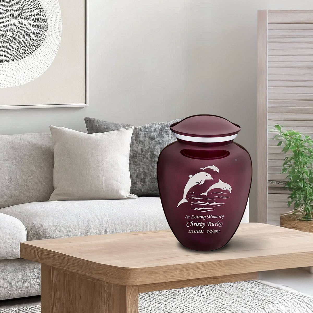 Adult Embrace Cherry Purple Dolphins Cremation Urn