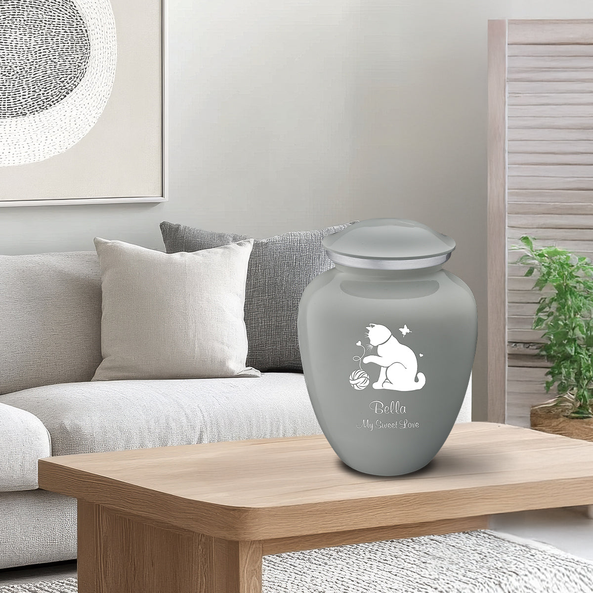 Large Embrace Slate Grey Pet Fun Cat Cremation Urn