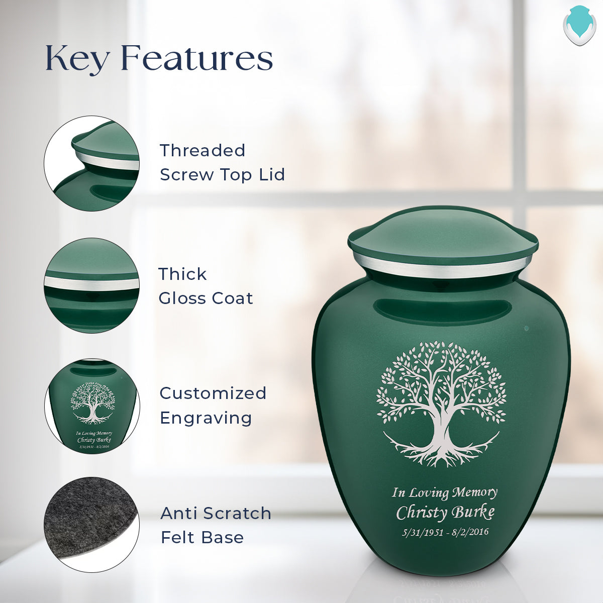 Adult Embrace Green Tree of Life Cremation Urn