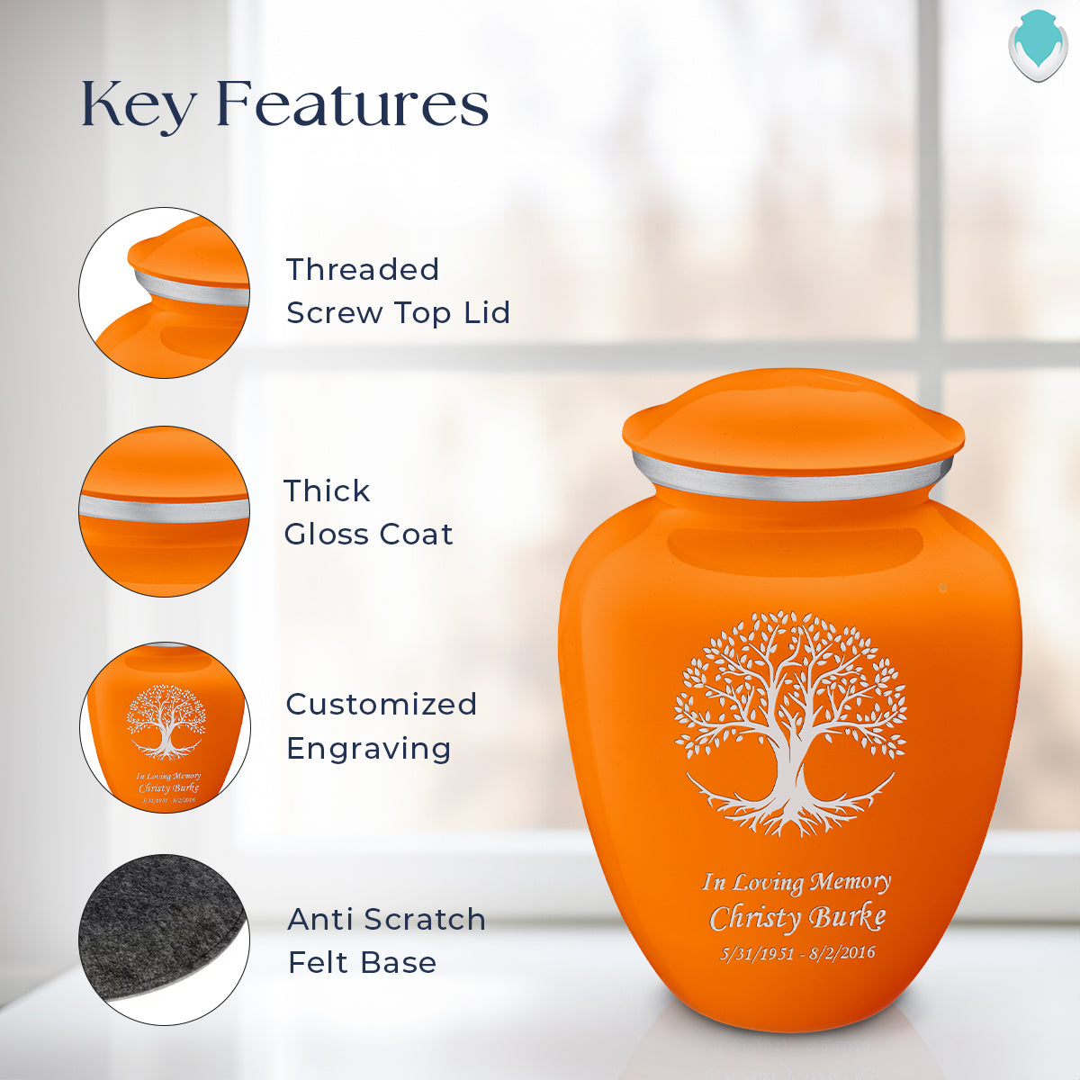 Adult Embrace Burnt Orange Tree of Life Cremation Urn