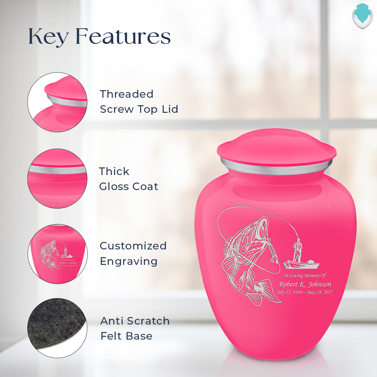 Adult Embrace Bright Pink Fishing Cremation Urn