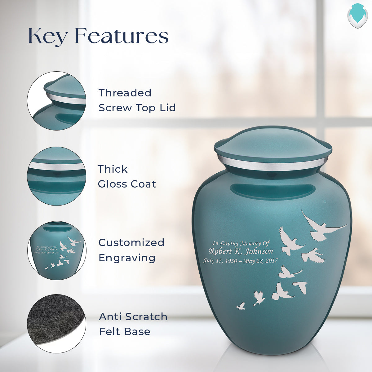 Adult Embrace Teal Doves Cremation Urn