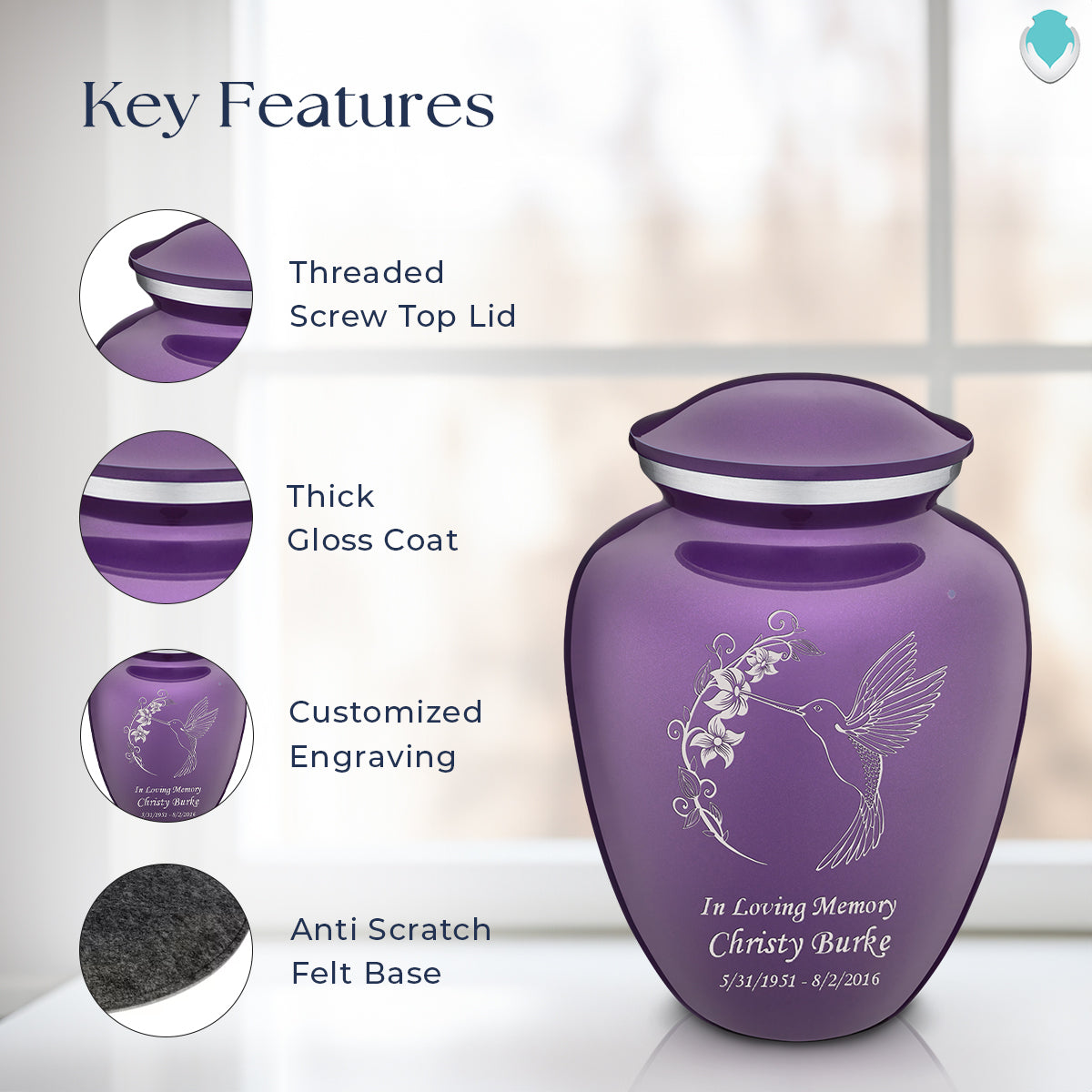 Adult Embrace Purple Hummingbird Cremation Urn