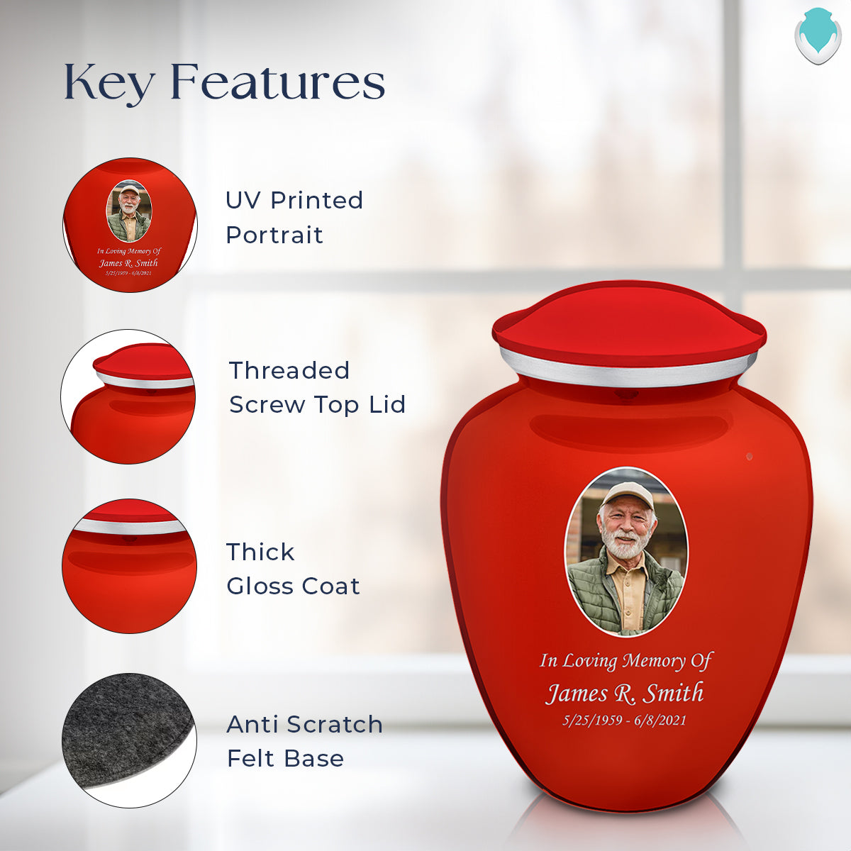 Adult Embrace Bright Red Portrait Cremation Urn