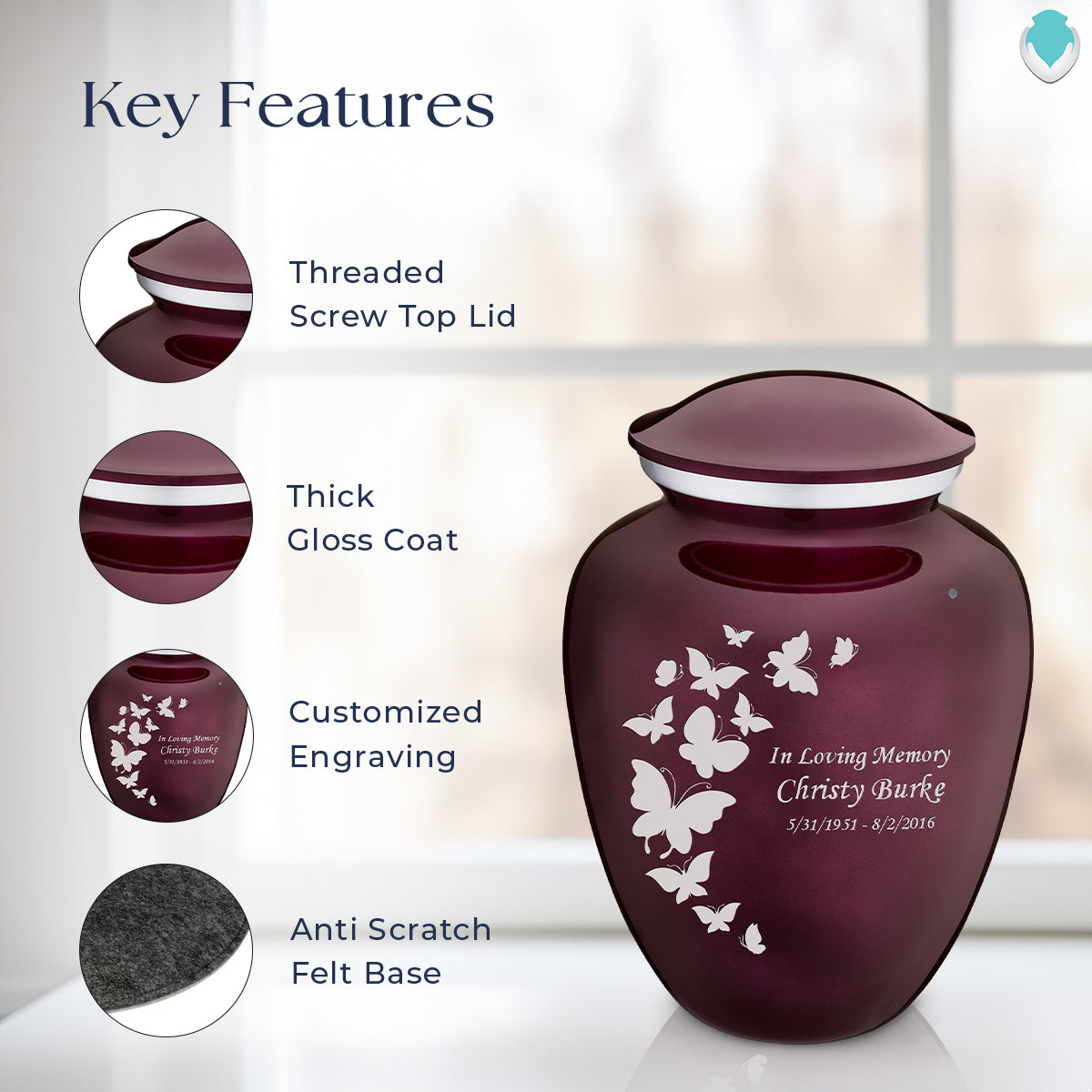 Adult Embrace Cherry Purple Butterflies Cremation Urn