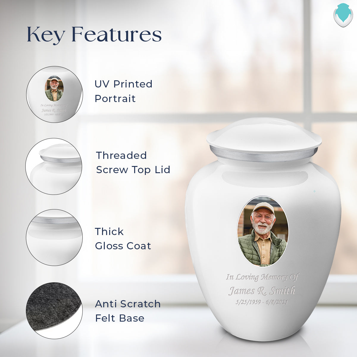 Adult Embrace White Portrait Cremation Urn