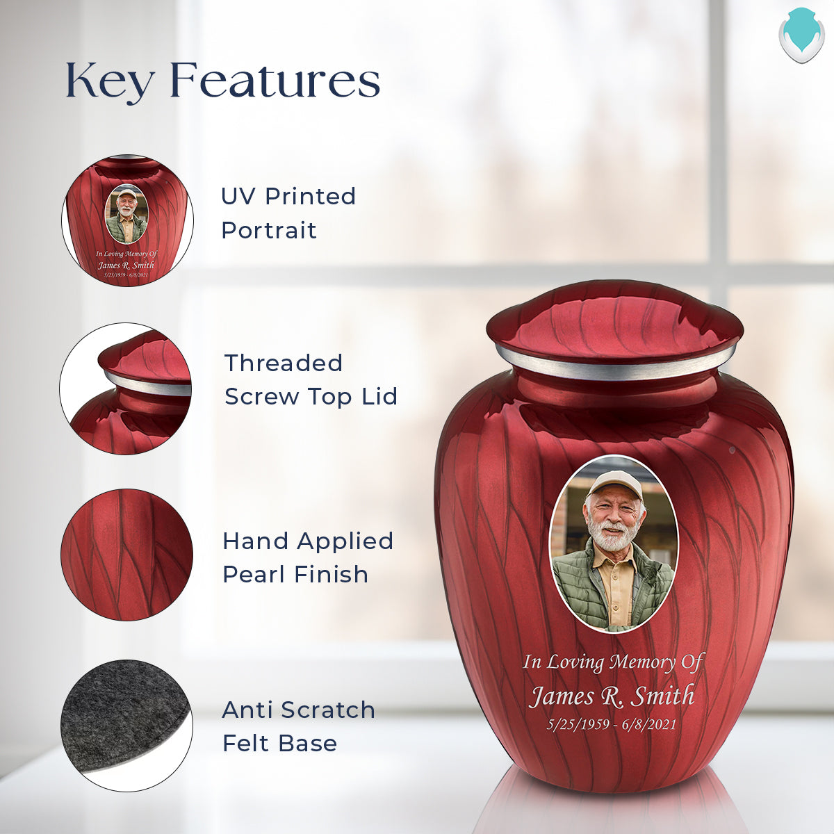Adult Embrace Pearl Candy Red Portrait Cremation Urn