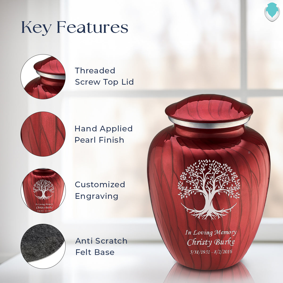 Adult Embrace Pearl Candy Red Tree of Life Cremation Urn