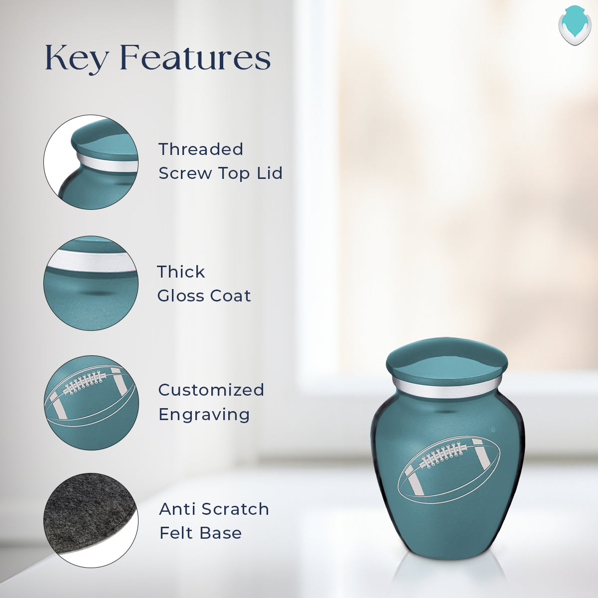 Keepsake Embrace Teal Football Cremation Urn