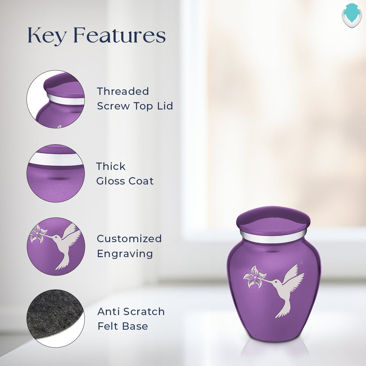 Keepsake Embrace Purple Hummingbird Cremation Urn