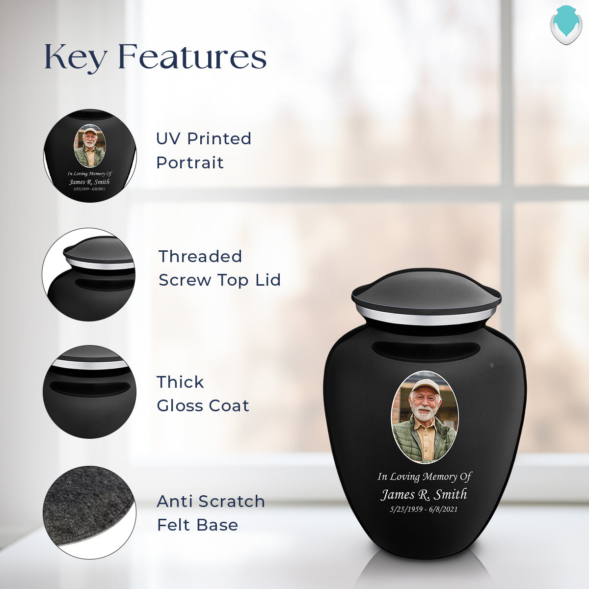 Medium Embrace Black Portrait Cremation Urn