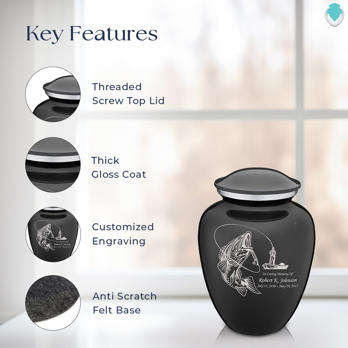 Medium Embrace Charcoal Fishing Cremation Urn
