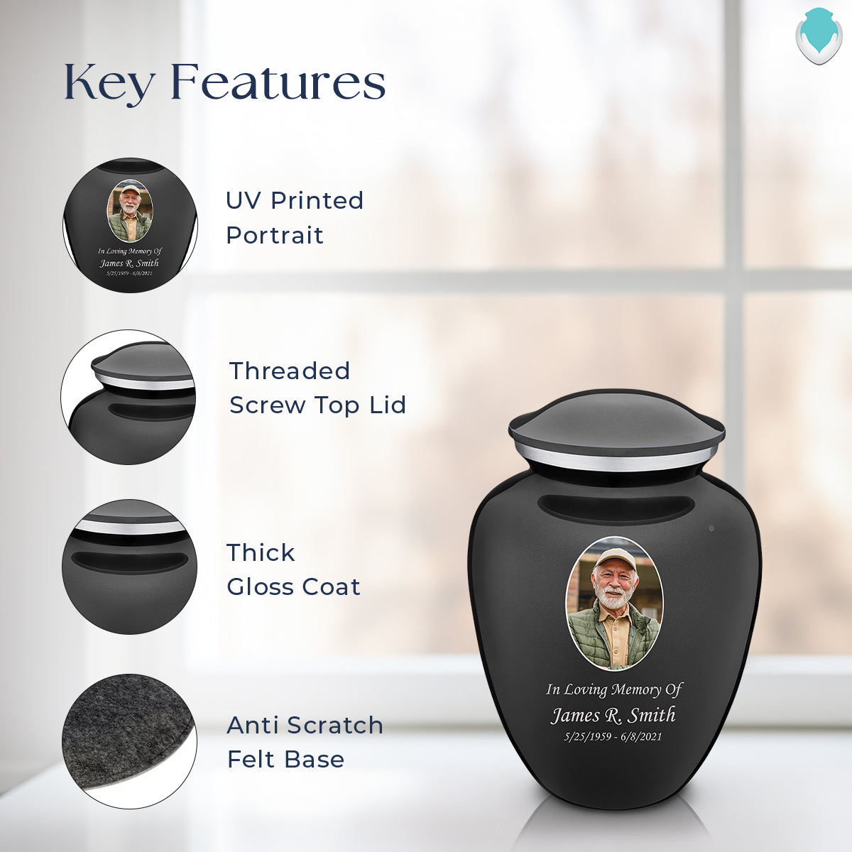 Medium Embrace Charcoal Portrait Cremation Urn