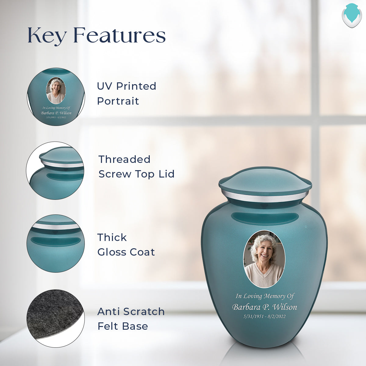 Medium Embrace Teal Portrait Cremation Urn