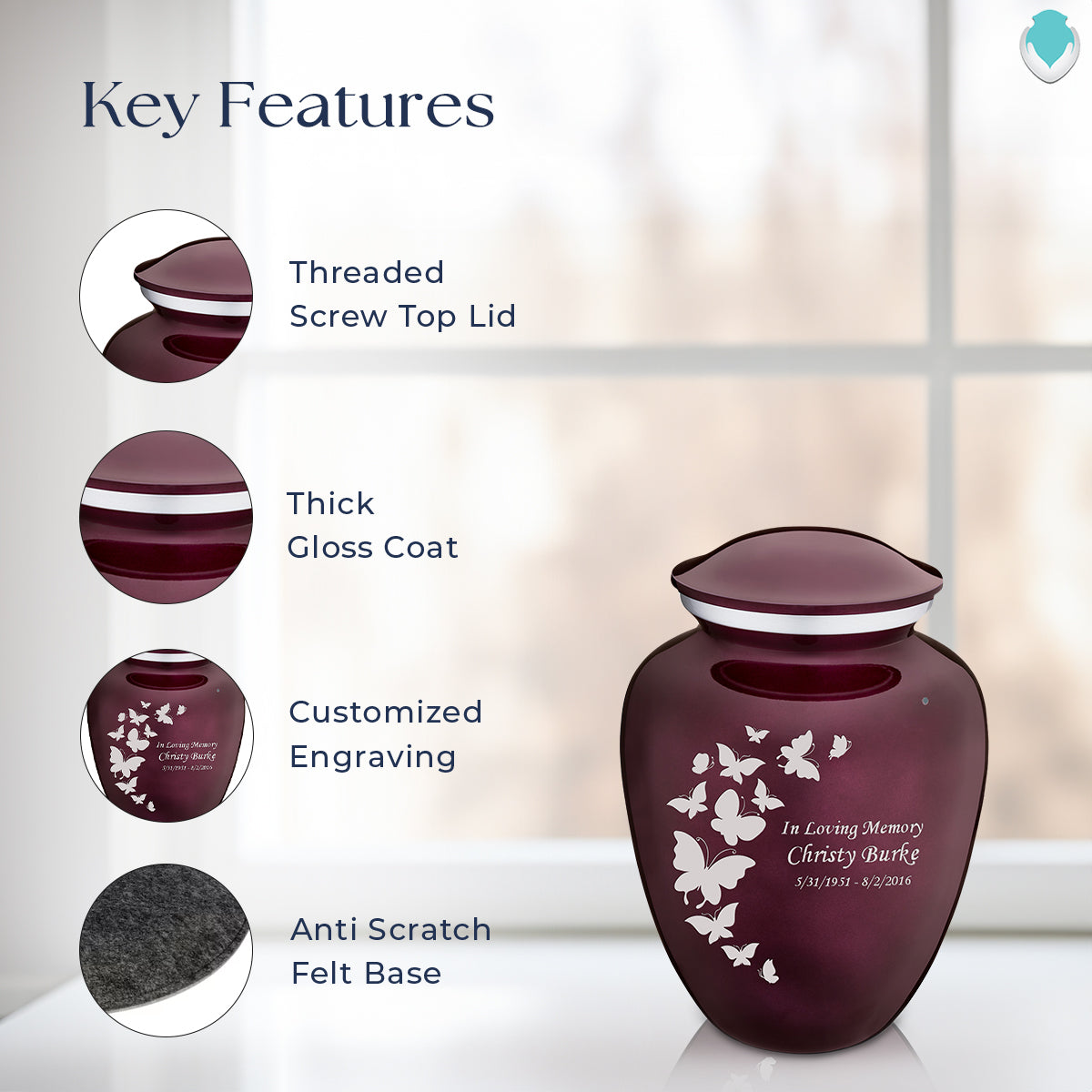 Medium Embrace Cherry Purple Butterfly Cremation Urn