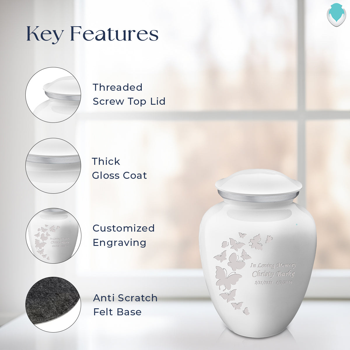 Medium Embrace White Butterfly Cremation Urn