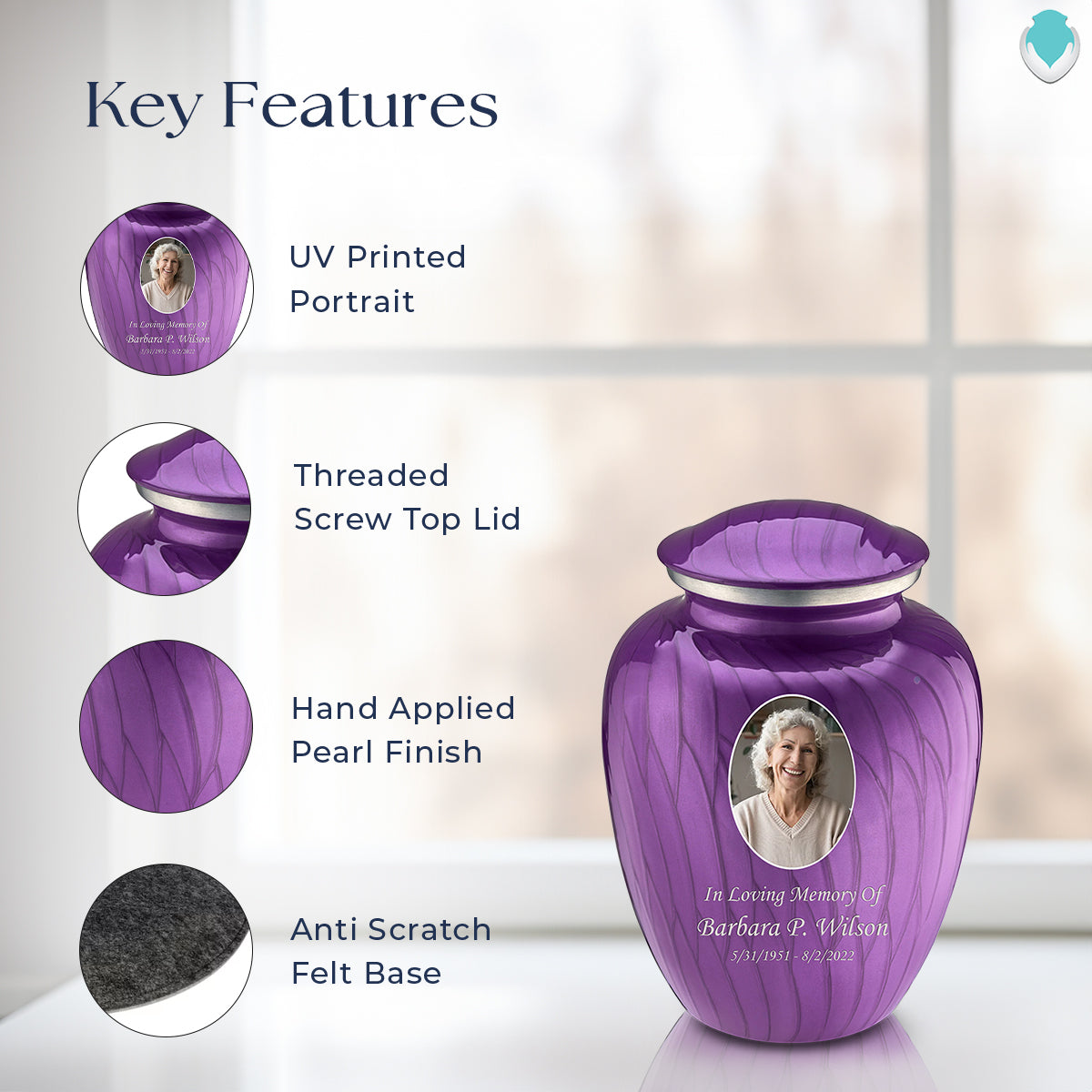 Medium Embrace Pearl Purple Portrait Cremation Urn